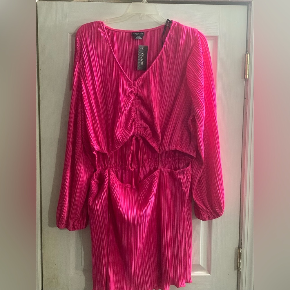 City Chic Hot Pink Pleated Dress